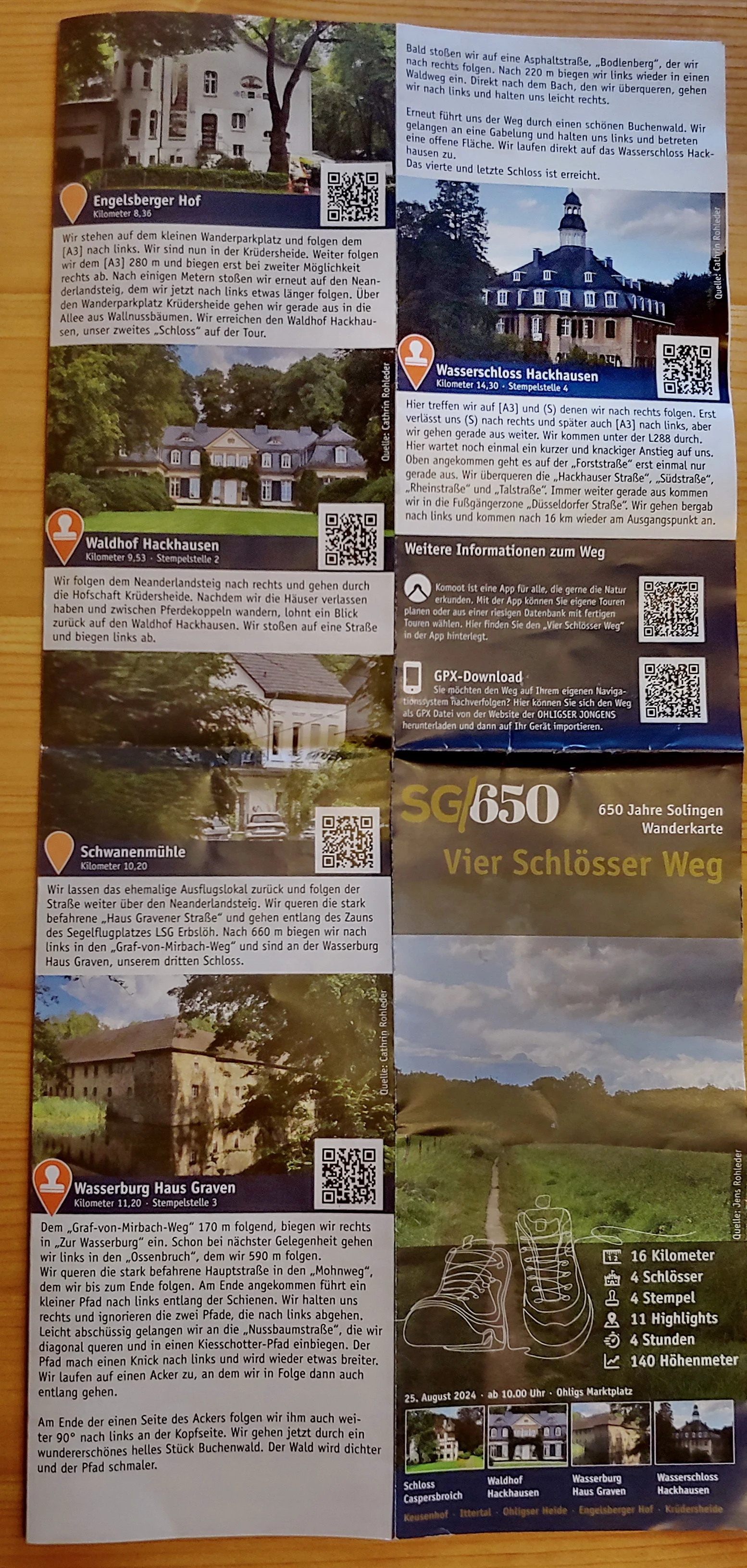 Vier Schlösser Weg Solingen, Wanderkarte | © Uwe Drath